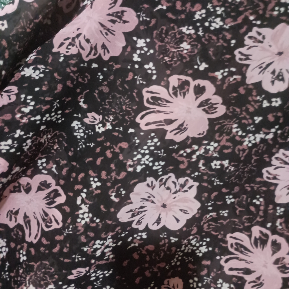 Women's Floral Black and Pink Ruffle Bell Sleeve Top - Picture 5 of 7